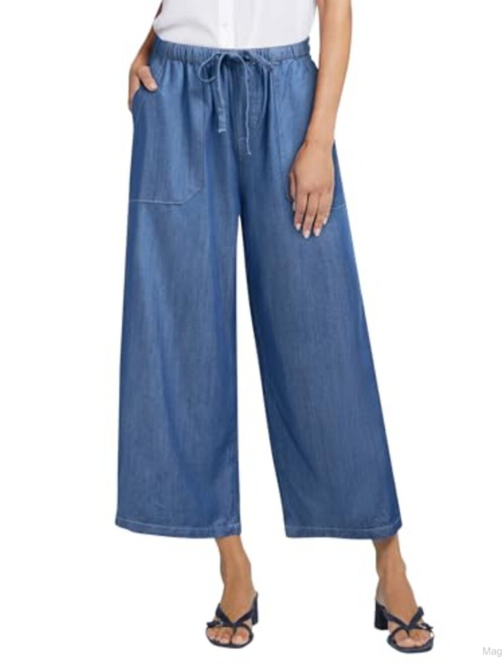 Tencel Wide Leg High Waisted Pants with Pockets Drawstring